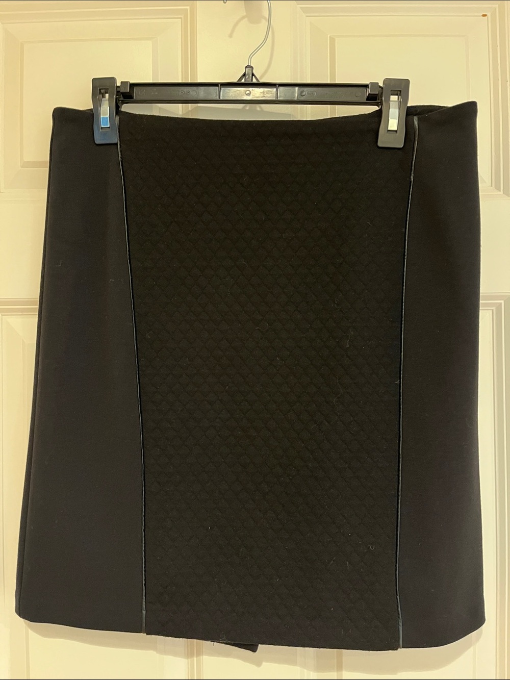Textured Black Pencil Skirt with Quilted Center Panel
